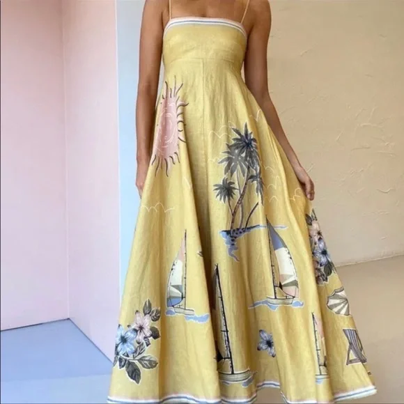 Soleil Shades Summer Sunset Maxi Dress Full A Line Lanon Cotton Long Maxi - Picture 3 of 9